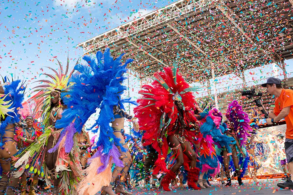 PORT OF SPAIN, TRINIDAD â€“ March 5:  Masqueraders enjoy themselves in the Harts Carnival presentation-Legendary-, March 5, 2019 in Port of Spain, Trinidad.